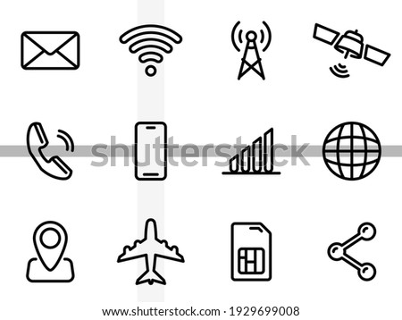 Set of black vector icons, isolated against white background. Flat illustration on a theme basic mobile functions and devices. Line, outline, stroke, pictogram