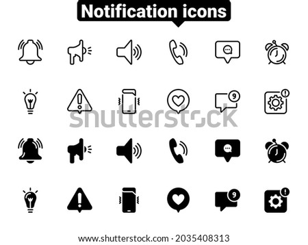Set of black vector icons, isolated against white background. Flat illustration on a theme notification
