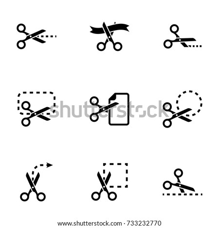 Set of simple icons on a theme scissors, vector, design, collection, flat, sign, symbol,element, object, illustration, isolated. White background