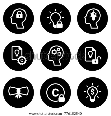 Set of simple icons on a theme Patent, vector, design, collection, flat, sign, symbol,element, object, illustration, isolated. White background