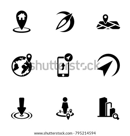 Set of black icons isolated on white background, on theme Location