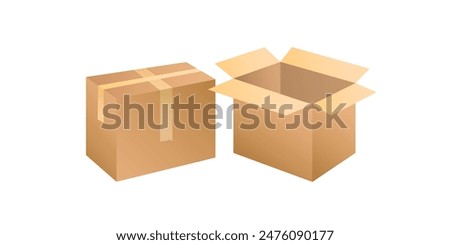 Two carton boxes collection brown color vector illustration. Isolated object on white background.