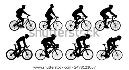 collection active cyclists silhouette vector illustration. Silhouette bikers isolated on white background.