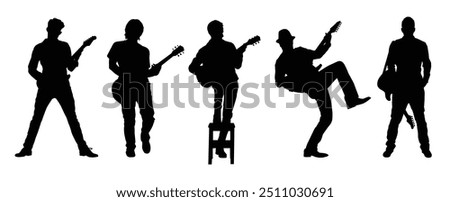 Similar – Image, Stock Photo Man with electric bass and bare feet on wooden bench on terrace in autumn