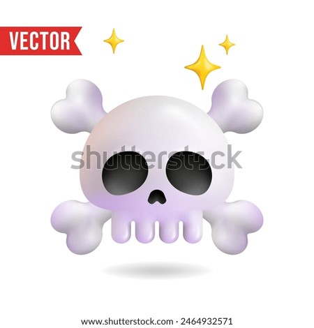 3D skull and crossbones emoji isolated on white background. Vector illustration.