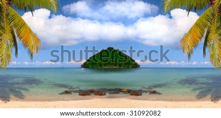 Island with palm fronds framing