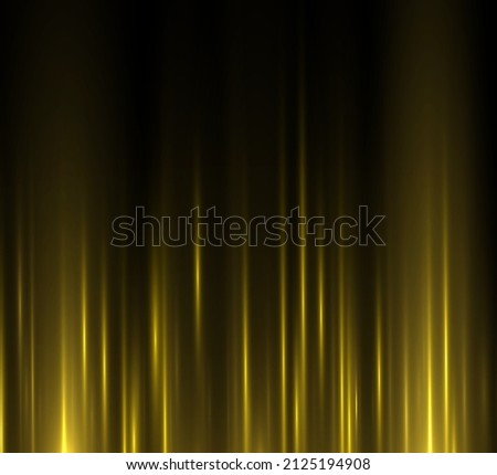 Yellow stripe vertical lines. Abstract glow light lines, motion light of high speed car. Gold lights shiny vertical line glitters holiday festival on dark background. long trails fire speed. Vector.
