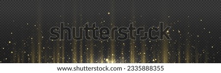 Yellow stripe vertical lines. Abstract glow light lines, motion light of high speed car. Gold lights shiny vertical line glitters holiday festival on dark background. long trails fire speed. Vector.
