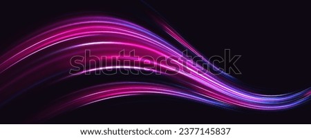 Abstract background in blue, green, yellow and orange neon colors. 3D vibrant color motion blured light trails. Colored sparks of spiral wave. Light high speed zoom fast night background vector.