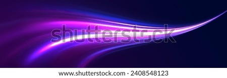 High speed lines with focus. Abstract vector motion twist. Realistic neon pink, line speed with reflections. Colored shiny sparks of spiral wave. 