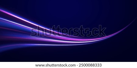 3d speedy neon light trails made with ultra violet and blue laser light. High speed effect motion blur night lights. semicircular wave, light trail curve swirl, incandescent optical fiber png vector.