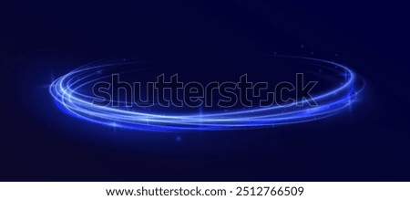 Luminous blue lines speed. Neon color glowing lines background, high-speed light trails effect. Futuristic dynamic motion technology.