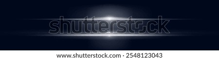 Abstract light effect line. Speed ​​vector illustration, road. White laser beams isolated on black background. White lens flash. Horizontal rays glowing in the dark.