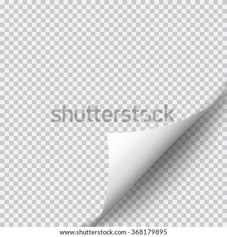 Page curl with shadow on blank sheet of paper. White paper sticker. Element for advertising and promotional message isolated on transparent background. Vector illustration for your design and business