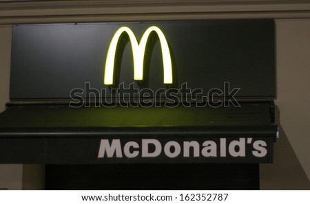 NOVEMBER 2013 - BERLIN: brands: the logo of the fast food chain McDonalds, Berlin.