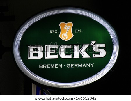 NOVEMBER 2013 - BERLIN: logo/ electronic sign for the German beer brewery \
