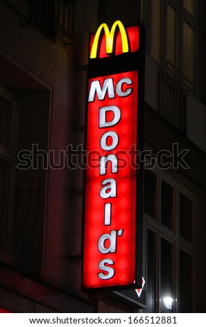 NOVEMBER 2013 - BERLIN: logo/ electronic sign for the fast food chain \