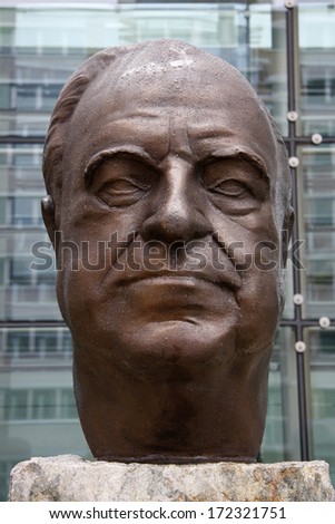 JUNE 2011 - BERLIN: a statue/ bust of former German Chancellor Helmut Kohl (by Serge Mangin) at the headquarters of the Axel-Springer publishing company in Berlin.