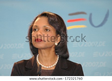 FEBRUARY 21, 2007 - BERLIN: Secretary of State, Condoleezza Rice at a press conference after a meeting with the German Foreign Minister in Berlin.