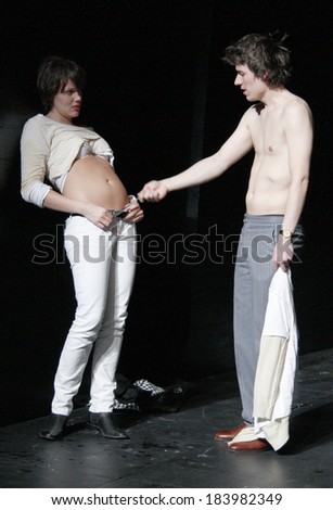 MARCH 1, 2008 - BERLIN: Alwara Hoefels, Alexander Khuon in a scene of the theater play \