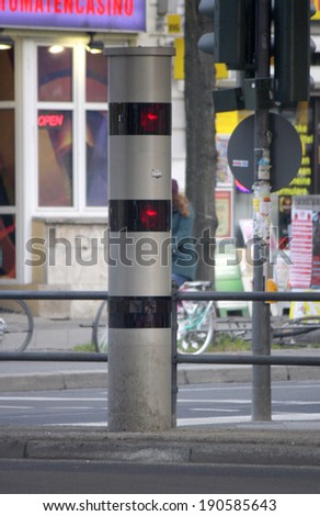 CIRCA FEBRUARY 2014 - BERLIN: speed control column / traffic enforcement camera in the Prenzlauer Berg district of Berlin.
