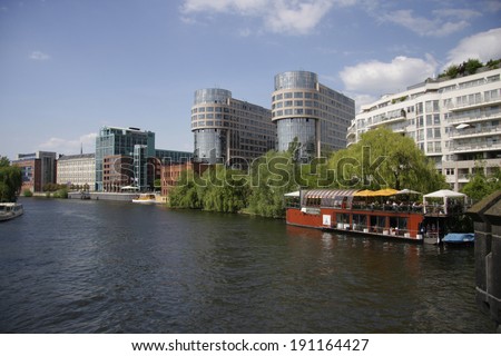 CIRCA APRIL 2014 - BERLIN: the river Spree with the Interior Ministry seen from the Holsteiner Ufer in the Tiergarten district of Berlin.