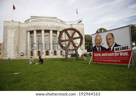 CIRCA SEPTEMBER 2009 - BERLIN: election posters of Gregor Gysi and Oskar Lafontaine of the socialist party \