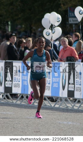 SEPTEMBER 28, 2014 - BERLIN: Tirfi Tsegaye (Ethiopia), the winner of the women competition - 42nd Berlin Marathon, Berlin.