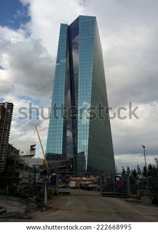 CIRCA AUGUST 2014 - FRANKFURT AM MAIN: the new headquarters of the ECB (European Central Bank), the EZB Turm (European Central Bank Headquarters, ECB Tower).