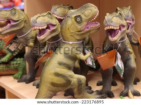 CIRCA SEPTEMBER 2014 - BERLIN: dinosaur fugurines in a toy store - the new shopping mall at the Leipziger Platz \