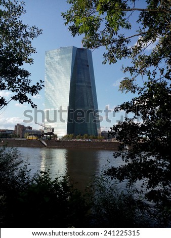 CIRCA AUGUST 2014 - FRANKFURT AM MAIN: the new headquarters of the ECB (European Central Bank), the EZB Turm (European Central Bank Headquarters, ECB Tower).