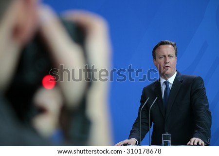 MAY 29, 2015 - BERLIN: British Prime Minister David Cameron at a press conference after a meeting with the German Chancellor in the Federal Chancellery in Berlin.