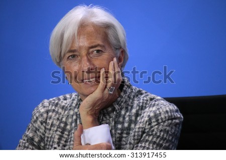 BERLIN, GERMANY - MARCH 11, 2015: the Managing Director of the International Monetary Fund (IMF), Christine Lagarde at a press conference after a meeting in the Chanclery, Berlin.