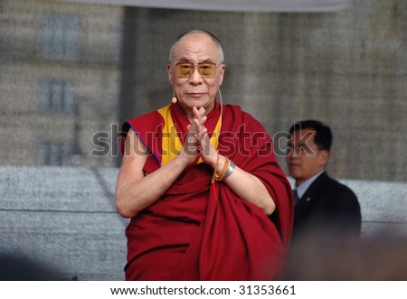 BERLIN - MAY 19: The Dalai Lama on a solidarity demonstration in front of the Brandenburg Gate May 19, 2008 in Berlin.
