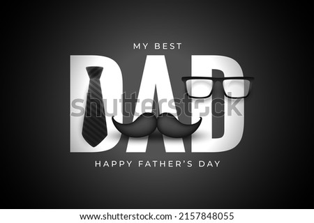 Father's Day poster or banner template with necktie and gift box on blue background.Greetings and presents for Father's Day in flat lay styling.Promotion and shopping template for love dad Foto stock © 