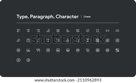 Type, Paragraph, Character icon - linear set