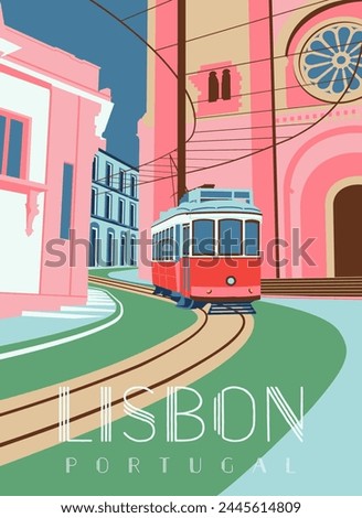 flat illustration poster of lisbon city in portugal