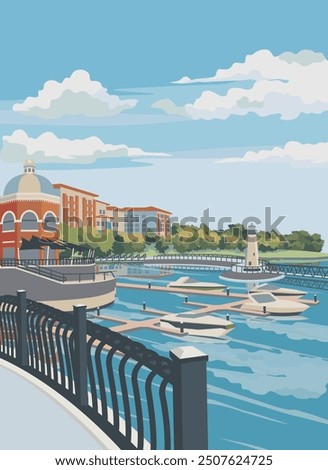 illustration of Rockwall Harbor in Texas, America