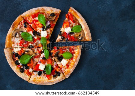 Similar – Image, Stock Photo Pizza vegetarian top view isolated on a purple background
