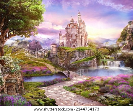 Similar – Image, Stock Photo Castle in the mountains under the Milky Way