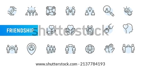 Friendship hand support line icon. Heart community relationship vector partnership social people together concept