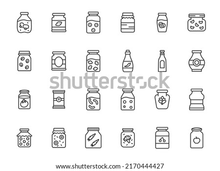 Canned preserved food line icon set. Jar natural tomato vegetables vector can marinade icon.