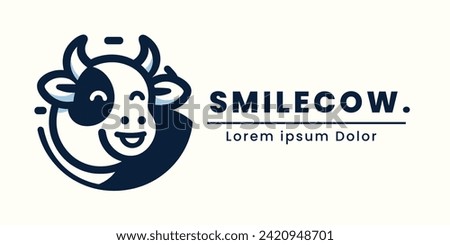 smiling cow logo in a modern style, simple and fun icon and emblem branding design