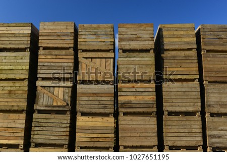 Agricultural boxes, Jersey, U.K.
A towering stack of crates to be re-used. Stok fotoğraf © 