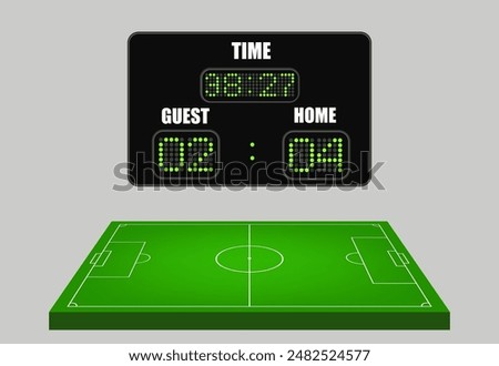 Football or soccer playing field. Sport Game. Football stadium spotlight and scoreboard background vector illustration