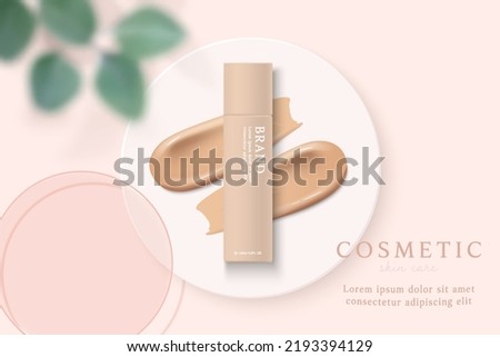 liquid foundation and cosmetics product ads template on pink background.