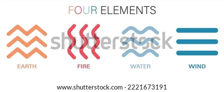 The four elements icons, line symbols. Vector illustrator logo template. Wind, fire, water, earth in flat design