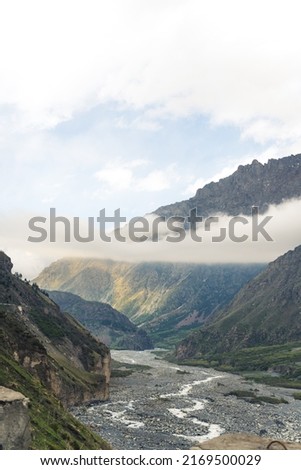 vertical photo of Dariali gorge, Kazbegi region, Georgia. High quality photo 商業照片 © 