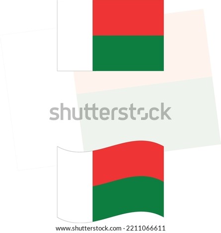 Madagascar Flag Illustration, Madagascar Wavy Flag Illustration Set - Vector