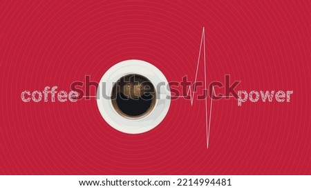Creative coffee cup banner with pulse line. Effects and power of coffee drink, poster design. Vector concept idea.